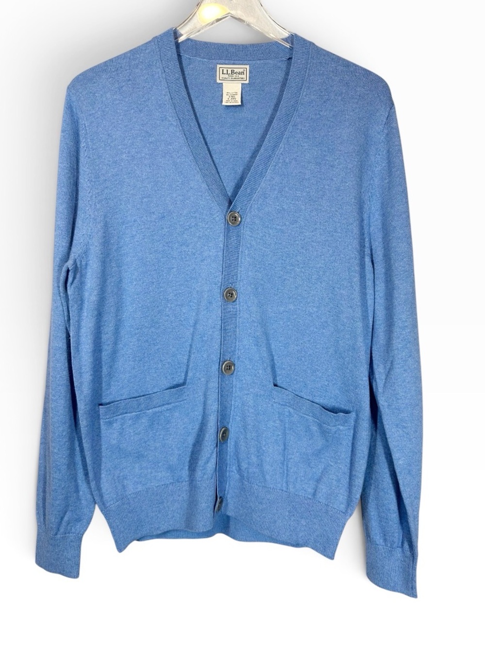 L.L.BEAN Men's Small Blue Cashmere Blend V-Neck Button Down Cardigan Sweater